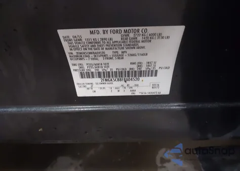 2015 Ford Flex Sel из США, поврежденный, VIN 2FMGK5C88FBA04520